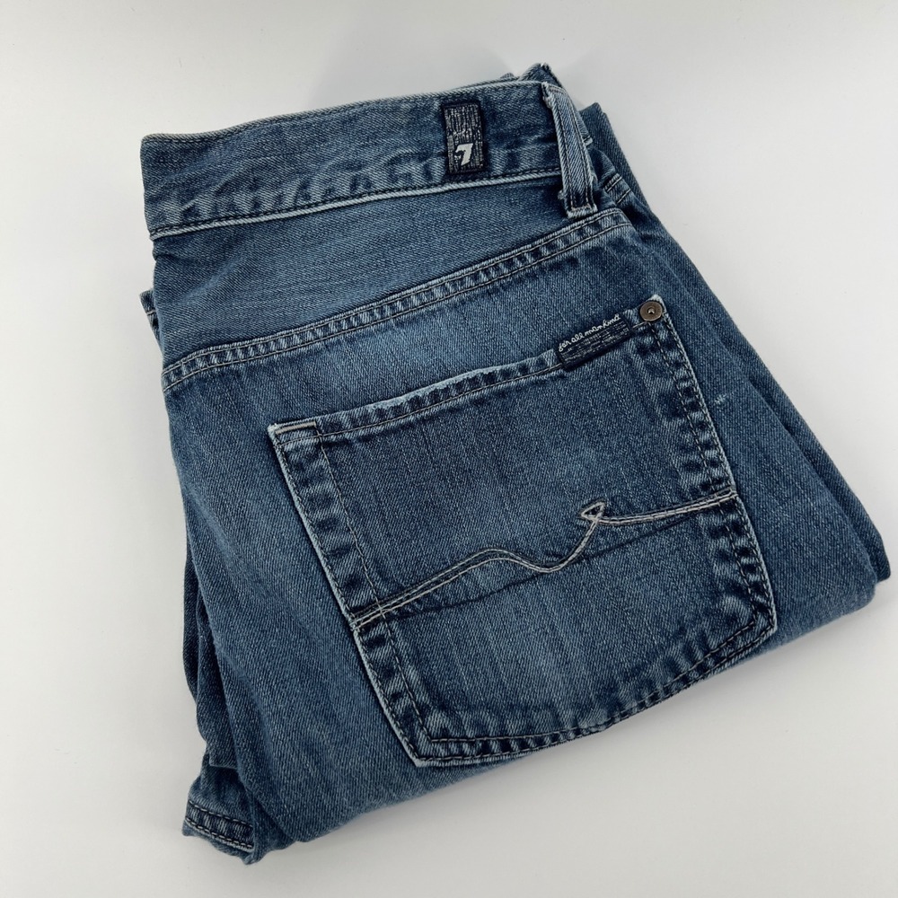 7 For All Mankind Slimmy Jeans Mens 32 Medium Wash Blue 100% Cotton Straight Leg